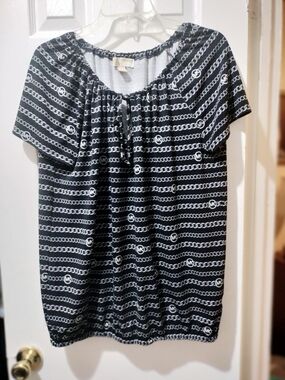 Michael Kors Black Short Sleeve Chain-Print Blouse